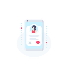 Poster - Online dating app, vector icon with girl profile in smartphone