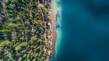 Drone View Of The Shore At Lake Tahoe California