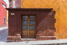 Mexico On Sunny Day With Traditional Architecture Door Storefront