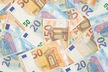 Close up of euro banknotes. Background of European Union currency