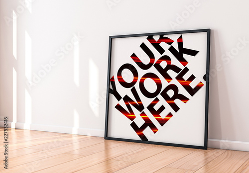 Download Black Frame Poster On Wooden Floor Mockup Stock Template Adobe Stock