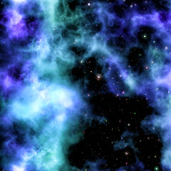 Wall Mural - night sky with blue green nebula and stars seamless tiling