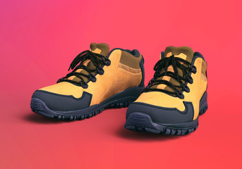 hiking shoes on red background - 3d rendering