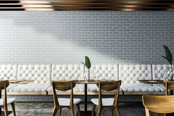 Gray brick cafe interior