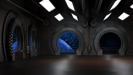 Space environment, ready for comp of your characters.3D rendering