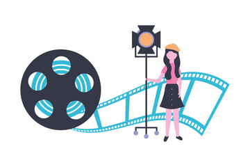 Wall Mural - woman with light reel strip production movie film