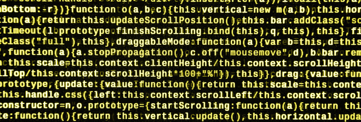 Computer program preview. Programming code typing. Information technology website coding standards for web design