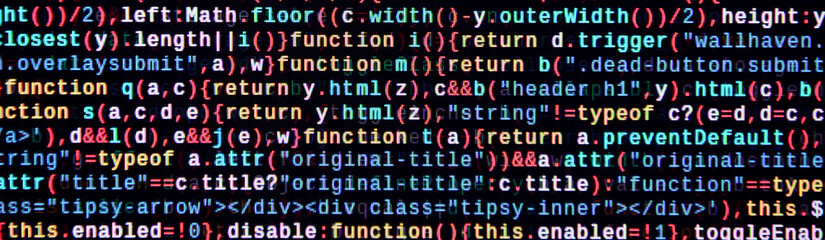 Wall Mural - Writing programming code on laptop. Digital binary data on computer screen