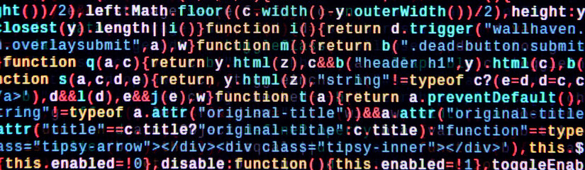 Canvas Print - Writing programming code on laptop. Digital binary data on computer screen