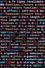 Wall Mural - javascript code in text editor. coding cyberspace concept. screen of web developing code