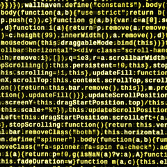 Computer program preview. Programming code typing. Information technology website coding standards for web design