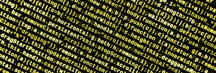 Computer program preview. Programming code typing. Information technology website coding standards for web design