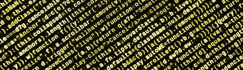 Computer program preview. Programming code typing. Information technology website coding standards for web design