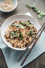 Food: Eggplant, Bok Choy And Miso Stir Fry With Rice Noodles