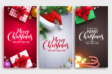 Wall Mural - christmas vector poster design set with colorful elements and merry christmas greeting text in an em
