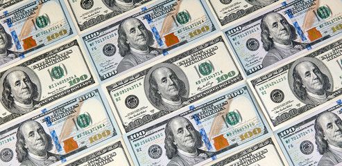 One Hundred Dollar Banknotes. Dollars Closeup Concept. American Dollars Cash Money.