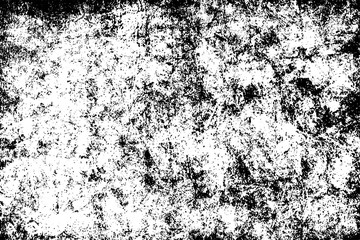 Texture of scratches, cracks, dust, chips, scuffs. Abstract monochrome grunge background. Vintage black and white surface. Vector dark dirty pattern