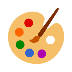 Color palette with colorful paint swatches and paint brush / painting paintbrush flat vector icon for art apps and websites