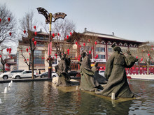 Statues Of Wise Chinese Men Thinking. Yanta South Road In Dayanta District Near Big Goose Pagoda, Xian, Shaanxi, China.