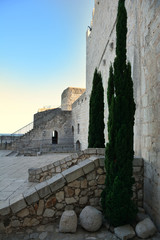 Canvas Print - Exterior building close up of Peniscola Castle  , Costa del Azahar, province of Castellon, Valencian Community. Peniscola is a popular tourist destination in Spain.