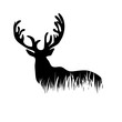 © majivecka - Vector silhouette of deer in the grass on white background.