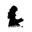 © majivecka - Vector silhouette of girl who read book on the grass on white background.