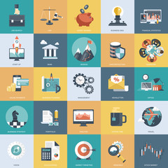 Wall Mural - colorful icon set for business, management, technology and finances. flat objects for websites and m