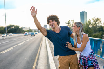 Man hailing a taxi.