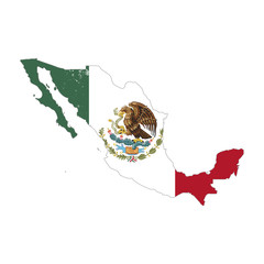 Wall Mural - Mexico country silhouette with flag on background, isolated on white