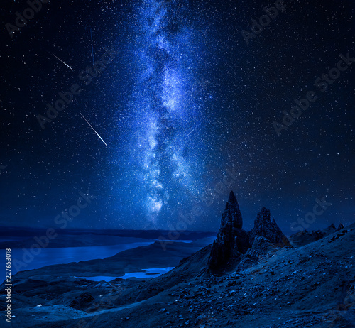 Milky way, falling stars ov...