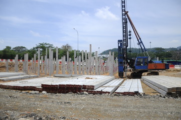 Wall Mural - Piling machine at the construction site. 