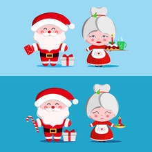 Santa And Mrs Claus Standing Christmas.Cute Family Couple Together. Mother And Father Christmas