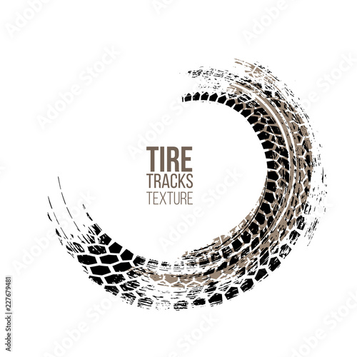 Fotografía Tire tracks texture isolated on white background