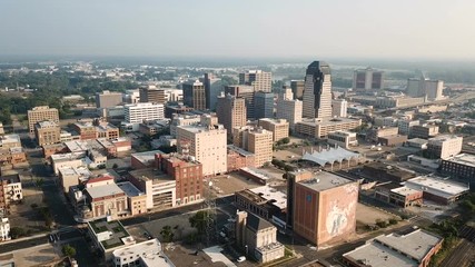 Wall Mural - Aerial View Sliding Right Over the Downtown Urban Metro Area of Shreveport Louisiana