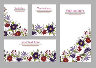 Set of cards, posters, flyers with floral ornaments.