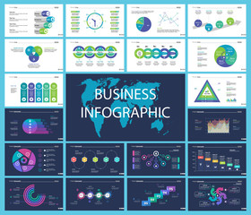 Sticker - Business inforgraphic design set for management concept. Can be used for business project, annual report, web design. Process chart, option chart, scatter plot, pie chart, flowchart, donut diagram