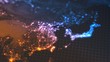 © kmls - glowing city and human population density areas with linear connections between them. view of asia. 3d illustration