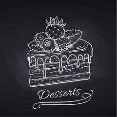 Wall Mural - Hand drawn cake on chalkboard