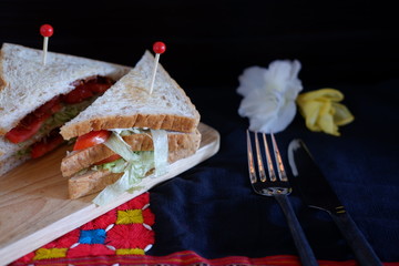 Sticker - Ham and cheese sandwich on wood table