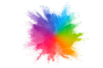Wall Mural - Colorful powder explosion on white background.