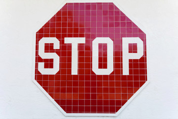 stop sign on red background