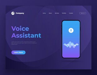 Wall Mural - vector illustration personal assistant and voice recognition on mobile app. for website and mobile w