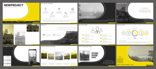 Original presentation templates.Set of yellow, elements of infographics, white background. Flyer, postcard, corporate report, marketing, advertising, banner.Slide show, photo,slide for brochure,bookle