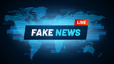 Fototapeta  - Fake News headline. Television reportage fabrication logo, deceit broadcasting and social falsification vector concept background