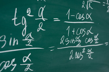 Wall Mural - School, education, lesson. Mathematics formulas written on the chalboard.
