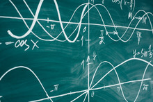 School Math Lesson. Trigonometry. Chalkboard Function Graphs.
