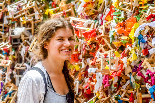 fashion girl portrait colorful background and ribbons tied to branches in koneswaram kovil temple trincomalee sri lanka buy this stock photo and explore similar images at adobe stock adobe stock adobe stock