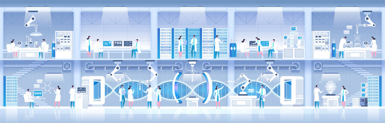 Wall Mural - Science lab Laboratory assistants DNA research Vector illustration