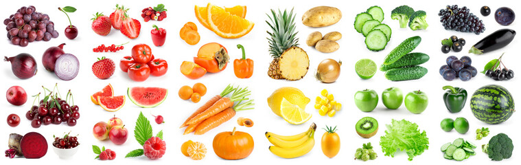 Wall Mural - Collection of color fruits and vegetables on white