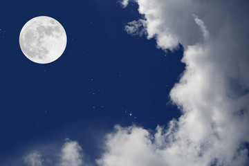 Wall Mural - romantic night. full moon over cloudscape background.
